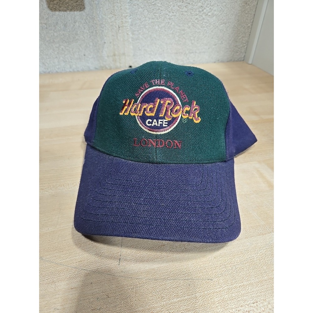 Vintage Hard Rock Cafe London SnapBack Cap Hat Colorblock Faded Distressed 90s‎